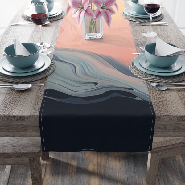 Aqueous Expression in Navy and Peachy Pastels 01 - Table Runner (Cotton, Poly) - Image 20