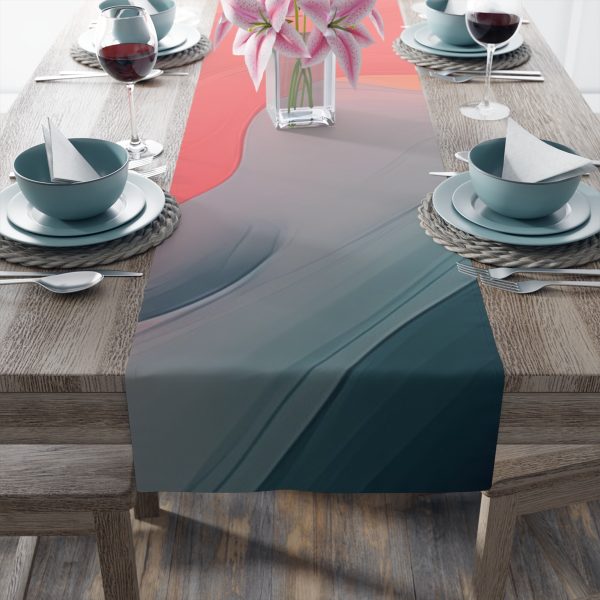 Aqueous Expression in Navy and Peachy Pastels 04 - Table Runner (Cotton, Poly) - Image 5