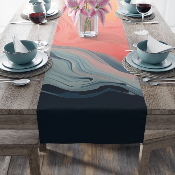 Aqueous Expression in Navy and Peachy Pastels 01 - Table Runner (Cotton, Poly) - Image 5