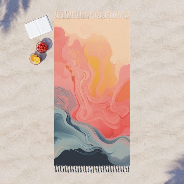 Aqueous Expression in Navy and Peachy Pastels 01 - Boho Beach Cloth - Image 3