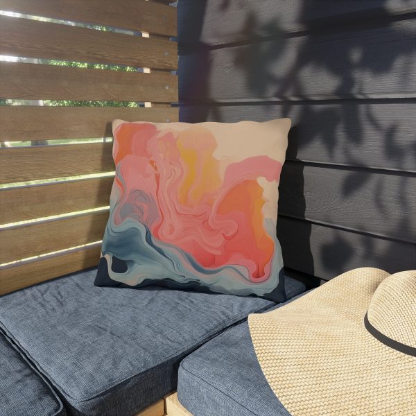 Aqueous Expression in Navy and Peachy Pastels 01 - Outdoor Pillows - Image 7