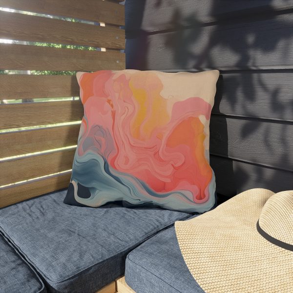 Aqueous Expression in Navy and Peachy Pastels 01 - Outdoor Pillows - Image 15