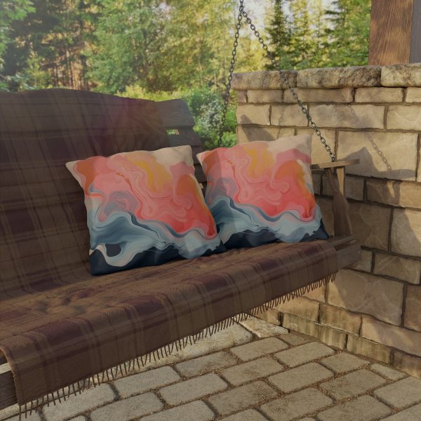 Aqueous Expression in Navy and Peachy Pastels 01 - Outdoor Pillows - Image 16