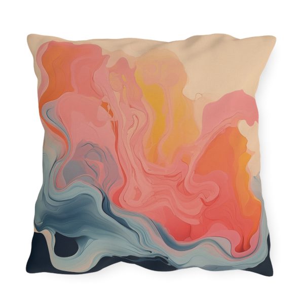 Aqueous Expression in Navy and Peachy Pastels 01 - Outdoor Pillows - Image 2