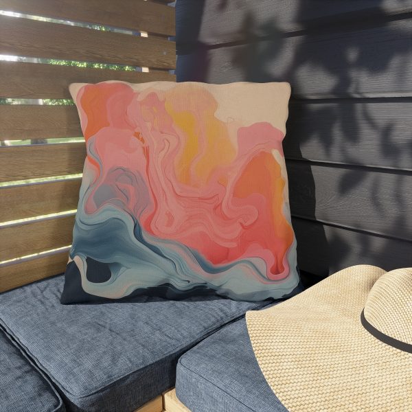 Aqueous Expression in Navy and Peachy Pastels 01 - Outdoor Pillows - Image 3