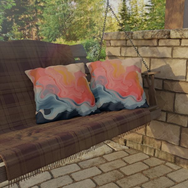 Aqueous Expression in Navy and Peachy Pastels 01 - Outdoor Pillows - Image 4