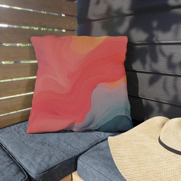 Aqueous Expression in Navy and Peachy Pastels 04 - Outdoor Pillows - Image 3