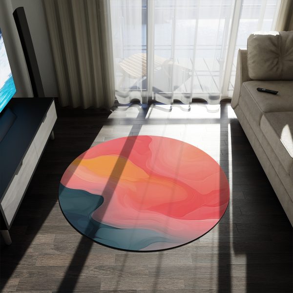 Aqueous Expression in Navy and Peachy Pastels 02 - Round Rug - Image 3