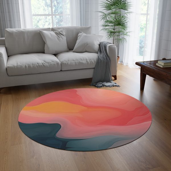 Aqueous Expression in Navy and Peachy Pastels 02 - Round Rug - Image 4