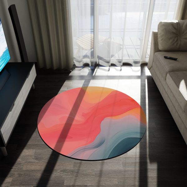 Aqueous Expression in Navy and Peachy Pastels 04 - Round Rug - Image 3