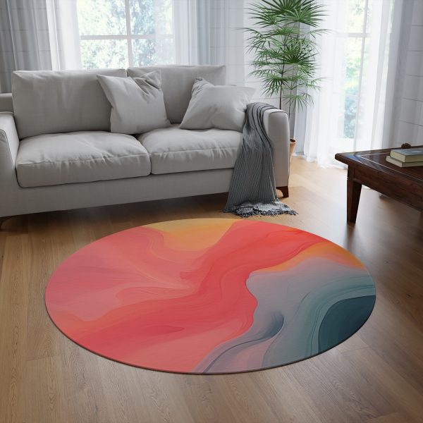 Aqueous Expression in Navy and Peachy Pastels 04 - Round Rug - Image 4