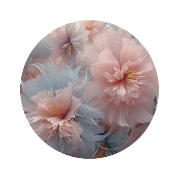 Powder Pink and Baby Blue Feathery Floral - Round Rug