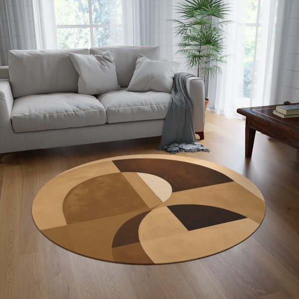 Soft Geometric Windows in Honey Yellow Tone - Round Rug - Image 4