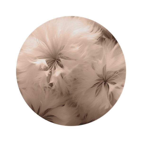 Soft Fantasy Feather Puffs in Peach Puree Tone - Round Rug