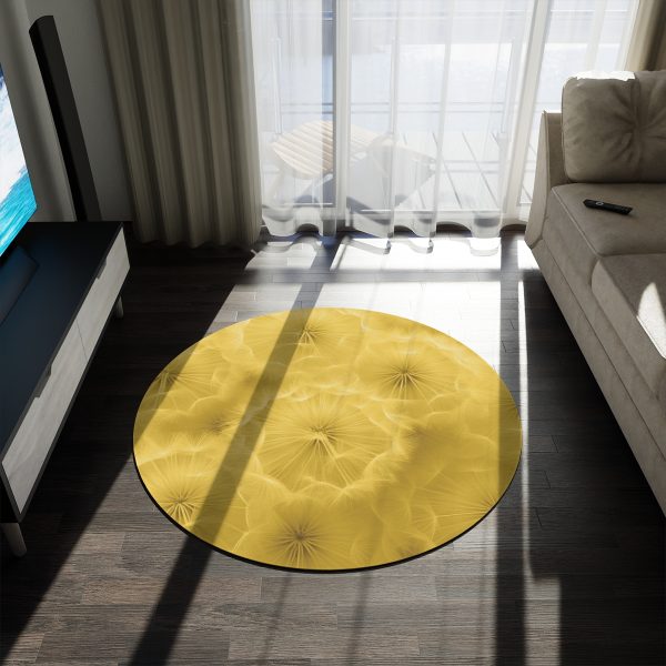 Dandelion Down Motif in Super Lemon Tone - Round Rug - Image 3