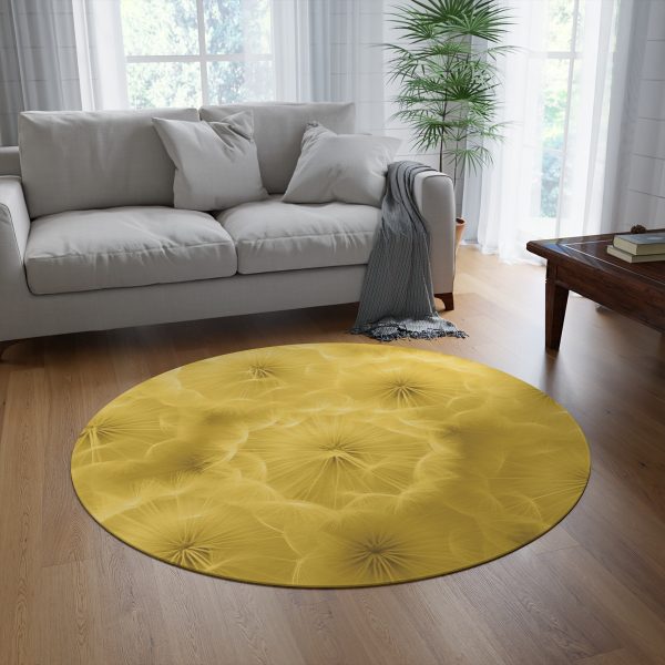 Dandelion Down Motif in Super Lemon Tone - Round Rug - Image 4