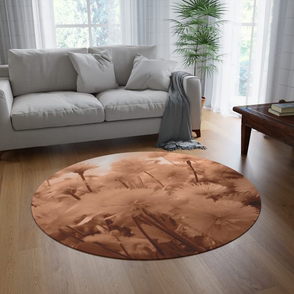 Fuzzy Dandelion Fantasy in Peach Fuzz Tone - Round Rug - Image 4