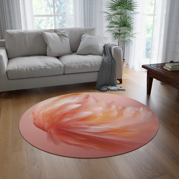 Lovely Fuzzy Feathers in Peach 02 - Round Rug - Image 4