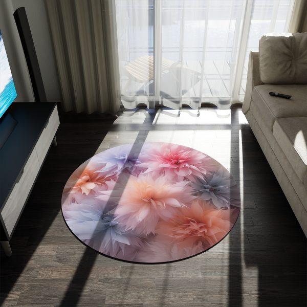 Pastel Palette Fantasy Feather Puffs - Round Rug - Image 3