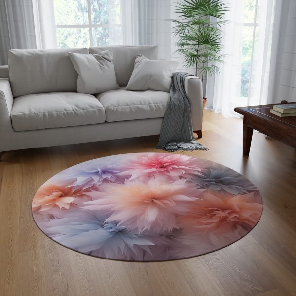 Pastel Palette Fantasy Feather Puffs - Round Rug - Image 4