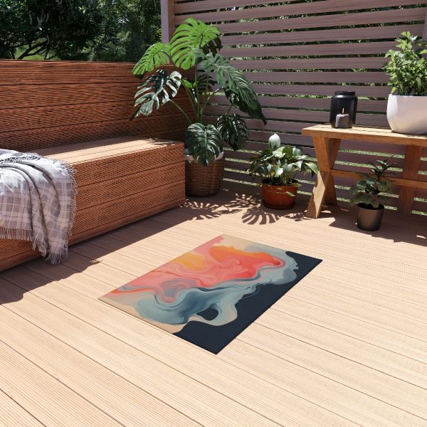 Aqueous Expression in Navy and Peachy Pastels 01 - Outdoor Rug - Image 7