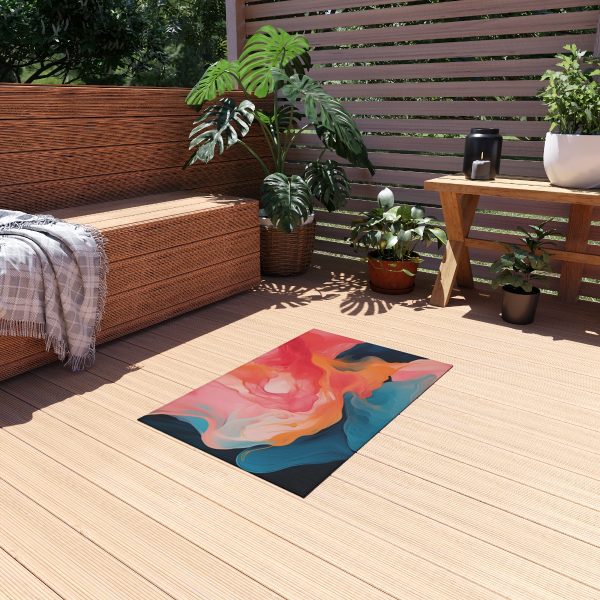 Aqueous Expression in Navy and Peachy Pastels 03 - Outdoor Rug - Image 7