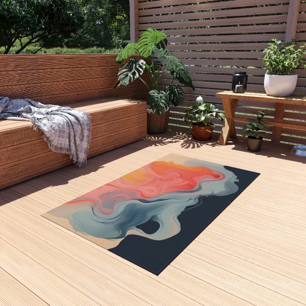 Aqueous Expression in Navy and Peachy Pastels 01 - Outdoor Rug - Image 11