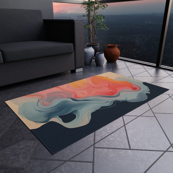 Aqueous Expression in Navy and Peachy Pastels 01 - Outdoor Rug - Image 12