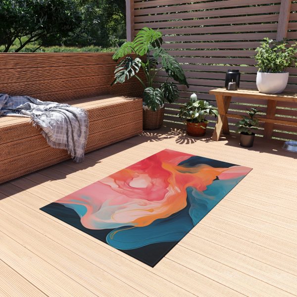 Aqueous Expression in Navy and Peachy Pastels 03 - Outdoor Rug - Image 11