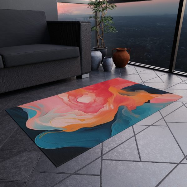 Aqueous Expression in Navy and Peachy Pastels 03 - Outdoor Rug - Image 12