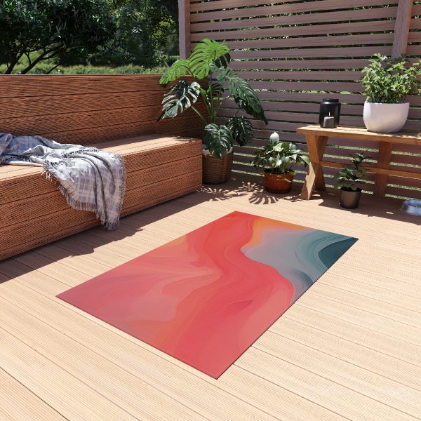 Aqueous Expression in Navy and Peachy Pastels 04 - Outdoor Rug - Image 11