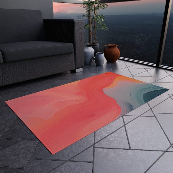 Aqueous Expression in Navy and Peachy Pastels 04 - Outdoor Rug - Image 12