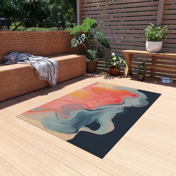 Aqueous Expression in Navy and Peachy Pastels 01 - Outdoor Rug - Image 15