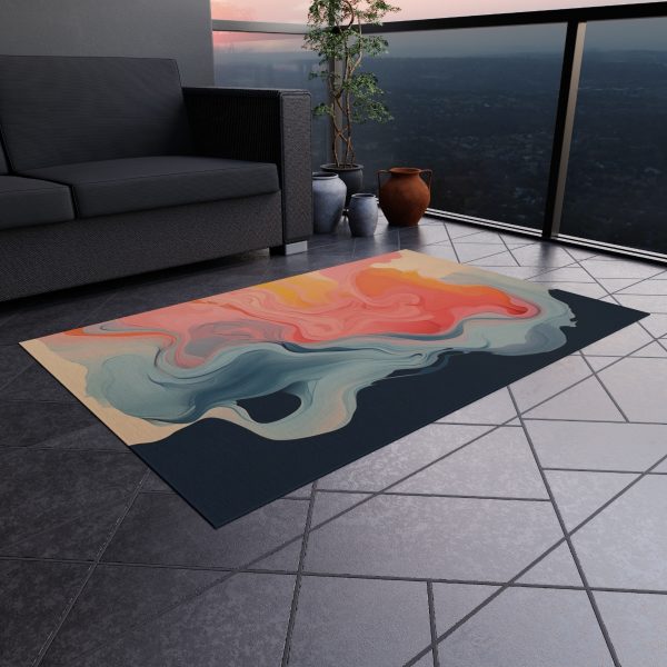 Aqueous Expression in Navy and Peachy Pastels 01 - Outdoor Rug - Image 16