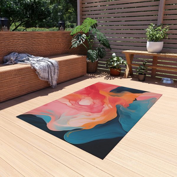 Aqueous Expression in Navy and Peachy Pastels 03 - Outdoor Rug - Image 15