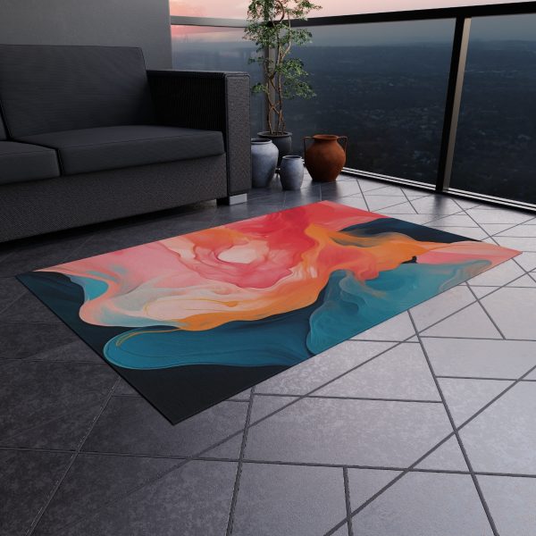 Aqueous Expression in Navy and Peachy Pastels 03 - Outdoor Rug - Image 16