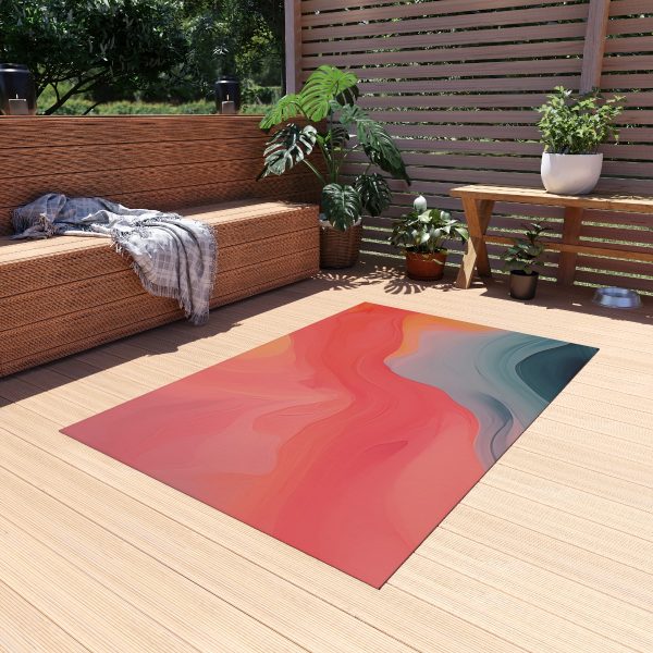 Aqueous Expression in Navy and Peachy Pastels 04 - Outdoor Rug - Image 15