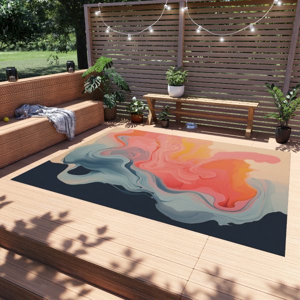 Aqueous Expression in Navy and Peachy Pastels 01 - Outdoor Rug - Image 3