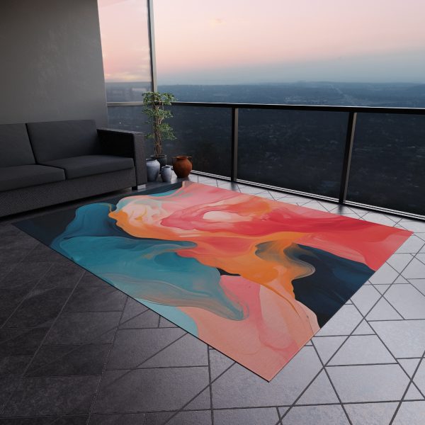 Aqueous Expression in Navy and Peachy Pastels 03 - Outdoor Rug - Image 4