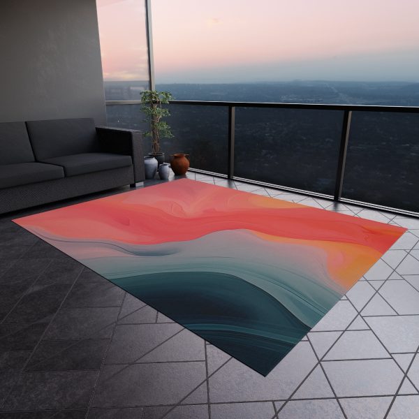 Aqueous Expression in Navy and Peachy Pastels 04 - Outdoor Rug - Image 4