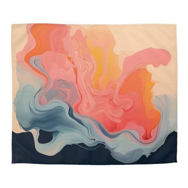 Aqueous Expression in Navy and Peachy Pastels 01 - Microfiber Duvet Cover - Image 2