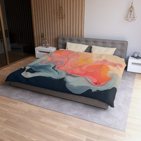 Aqueous Expression in Navy and Peachy Pastels 01 - Microfiber Duvet Cover - Image 3