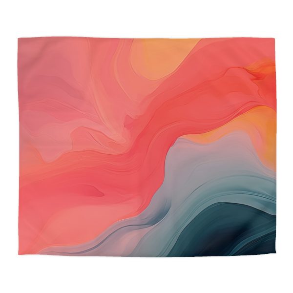 Aqueous Expression in Navy and Peachy Pastels 04 - Microfiber Duvet Cover - Image 22