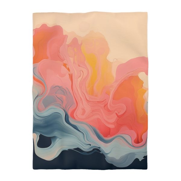 Aqueous Expression in Navy and Peachy Pastels 01 - Microfiber Duvet Cover - Image 10