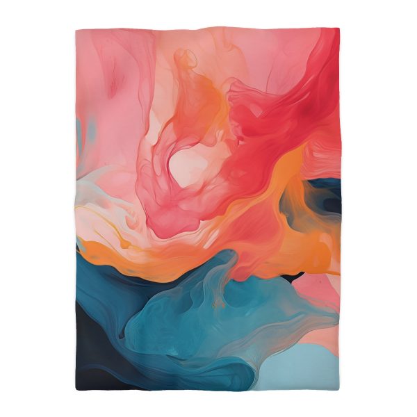 Aqueous Expression in Navy and Peachy Pastels 03 - Microfiber Duvet Cover - Image 10