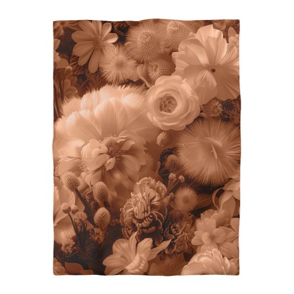 Lustrous Peach Fuzz Tone Baroque Floral 01 - Microfiber Duvet Cover - Image 10