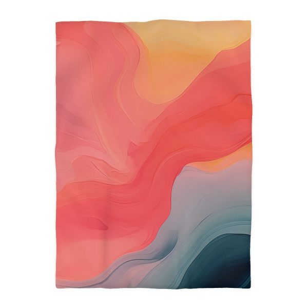 Aqueous Expression in Navy and Peachy Pastels 04 - Microfiber Duvet Cover - Image 10