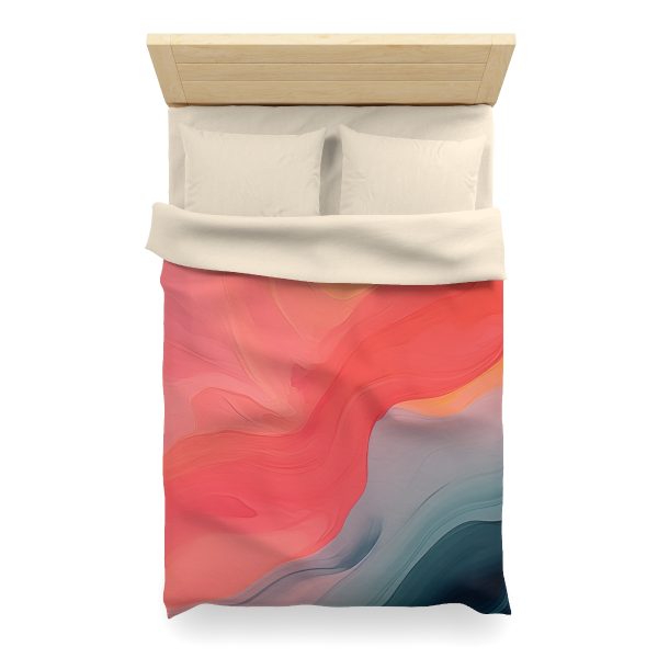 Aqueous Expression in Navy and Peachy Pastels 04 - Microfiber Duvet Cover - Image 11