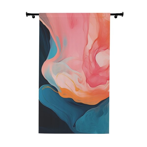 Aqueous Expression in Navy and Peachy Pastels 03 - Left Side Blackout Window Curtains (1 Piece)