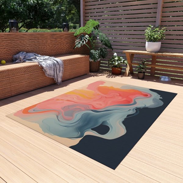 Aqueous Expression in Navy and Peachy Pastels 01 - Outdoor Rug - Image 19